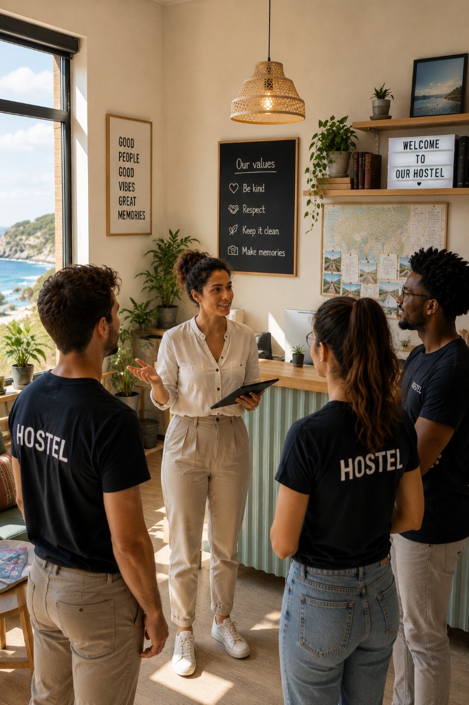Hotel manager organising the day at a planning board